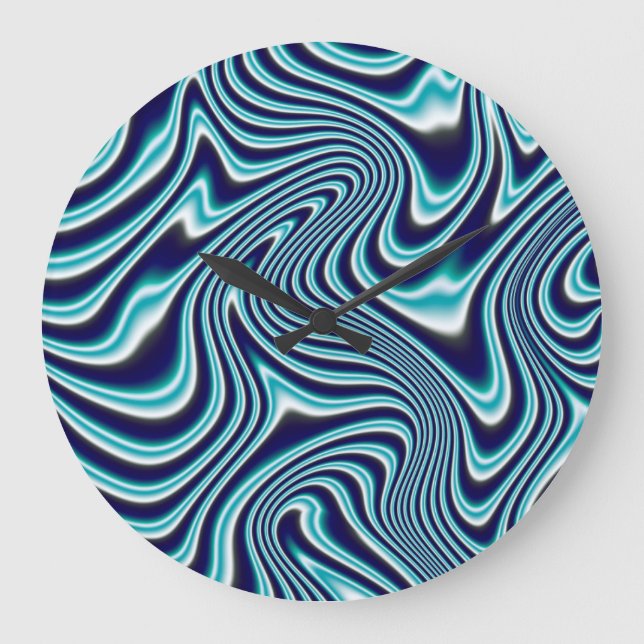 Blue Fluid Marbling Painting Large Clock (Front)
