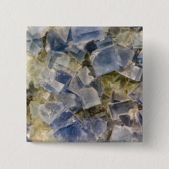 Blue Fluorite Crystals in Matrix 2 Inch Square Button (Front)
