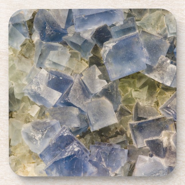 Blue Fluorite Crystals in Matrix Coaster (Front)