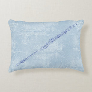 Blue Flute Line Drawing Textured Effect Backdrop Decorative Pillow