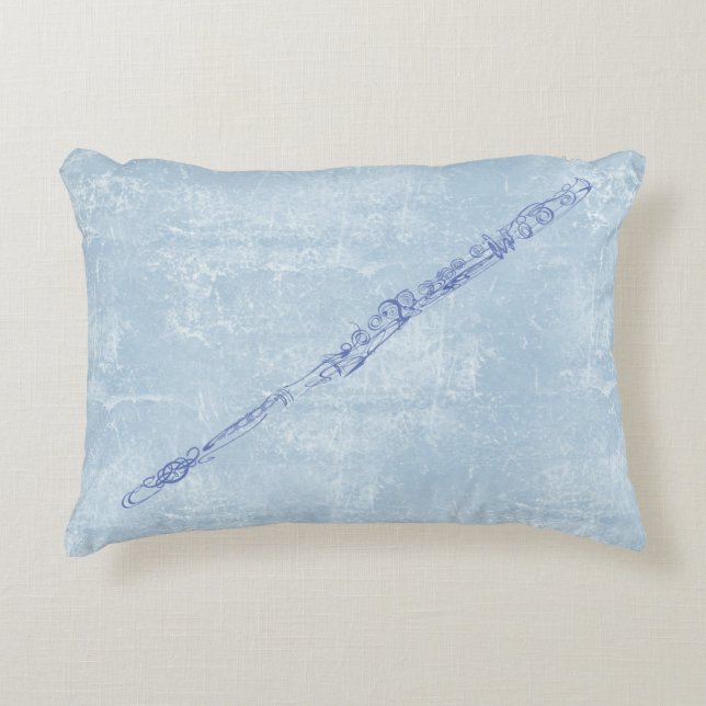 Blue Flute Line Drawing Textured Effect Backdrop Decorative Pillow (Front)