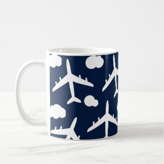 Blue flying airplanes aircraft pattern  coffee mug
