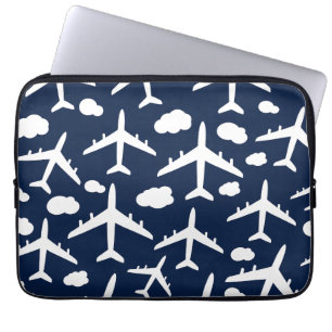 Blue flying airplanes aircraft pattern  laptop sleeve