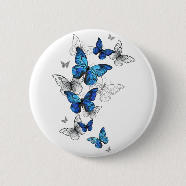 Blue Flying Butterflies Morpho 2 Inch Round Button (Front)