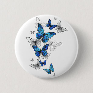 Blue Flying Butterflies Morpho 2 Inch Round Button