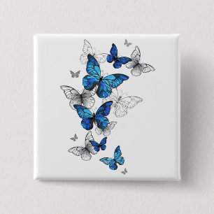 Blue Flying Butterflies Morpho 2 Inch Square Button