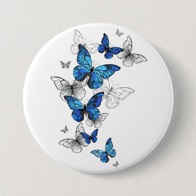 Blue Flying Butterflies Morpho 3 Inch Round Button (Front)