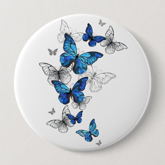 Blue Flying Butterflies Morpho 4 Inch Round Button (Front)