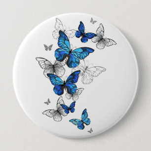 Blue Flying Butterflies Morpho 4 Inch Round Button