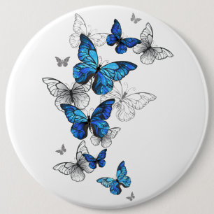 Blue Flying Butterflies Morpho 6 Inch Round Button