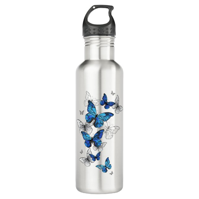 Blue Flying Butterflies Morpho 710 Ml Water Bottle (Front)