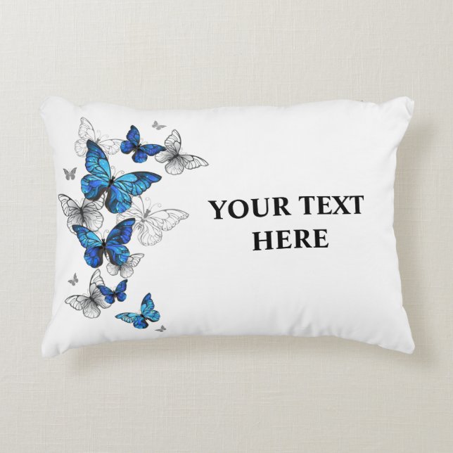 Blue Flying Butterflies Morpho Accent Pillow (Front)