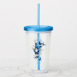 Blue Flying Butterflies Morpho Acrylic Tumbler