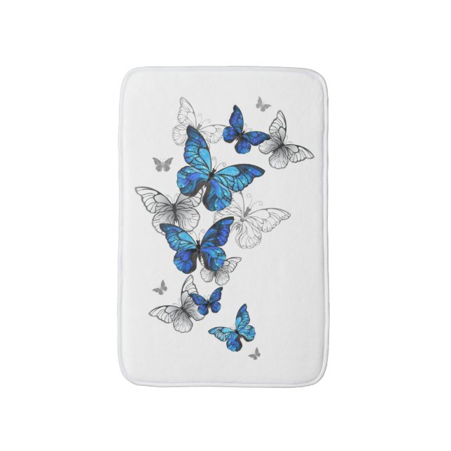 Blue Flying Butterflies Morpho Bath Mat (Front Vertical)