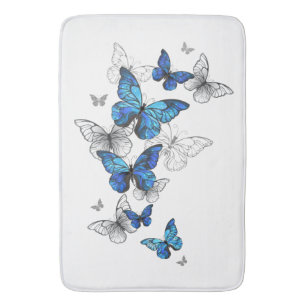 Blue Flying Butterflies Morpho Bath Mat