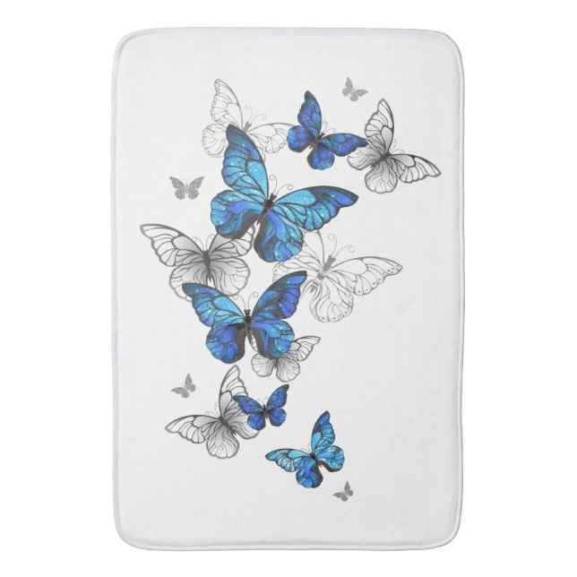 Blue Flying Butterflies Morpho Bath Mat (Front Vertical)