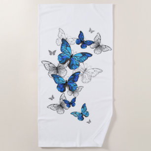 Blue Flying Butterflies Morpho Beach Towel