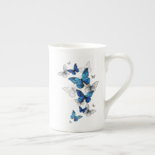 Blue Flying Butterflies Morpho Bone China Mug
