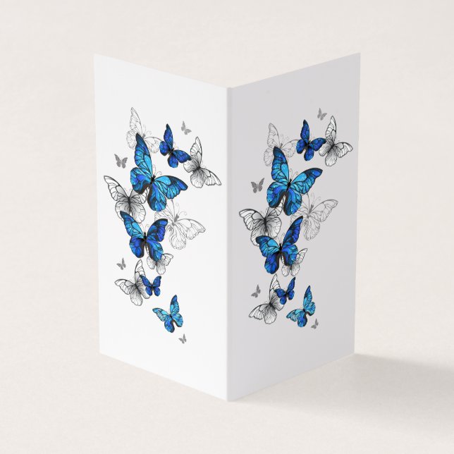 Blue Flying Butterflies Morpho Business Card (Outside)