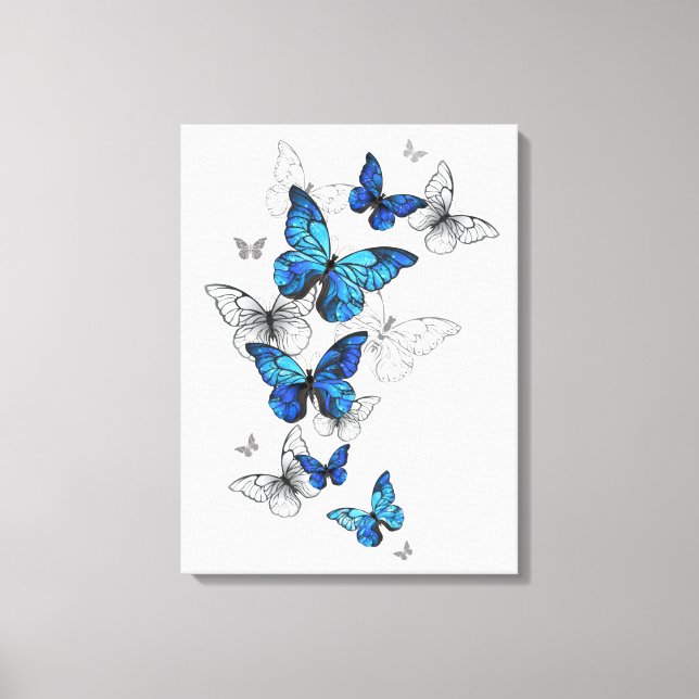 Blue Flying Butterflies Morpho Canvas Print (Front)