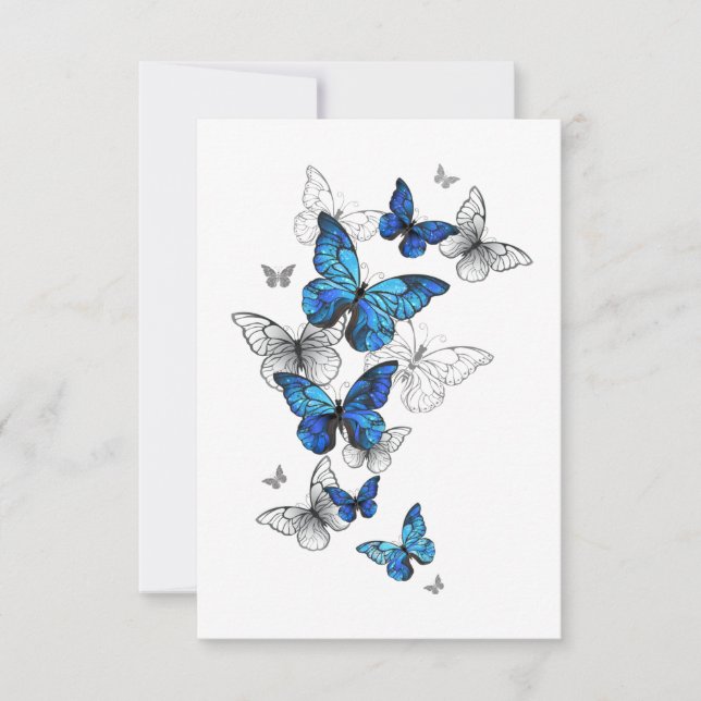 Blue Flying Butterflies Morpho Card (Front)