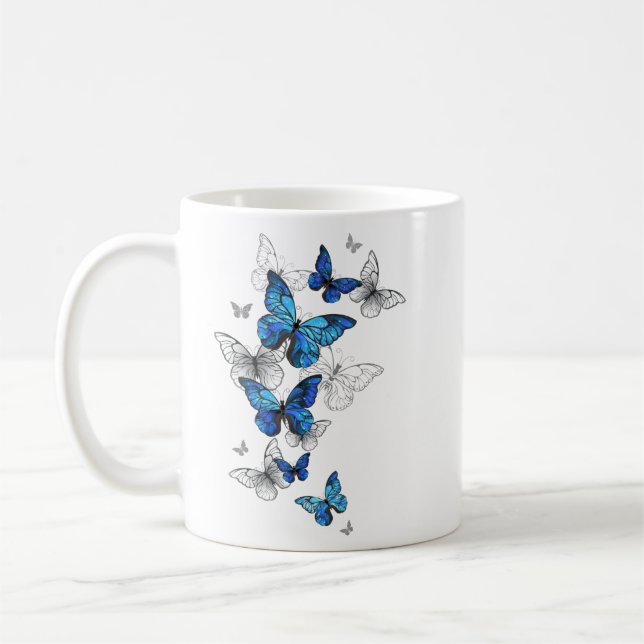 Blue Flying Butterflies Morpho Coffee Mug (Left)