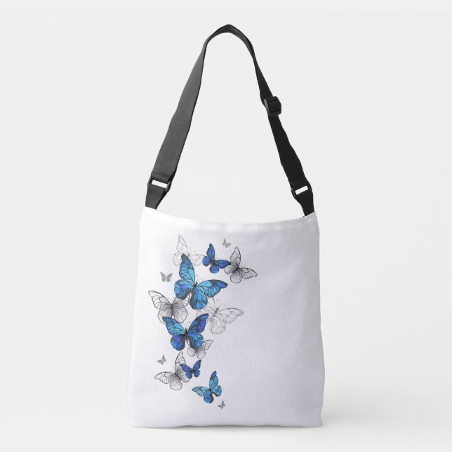 Blue Flying Butterflies Morpho Crossbody Bag (Front)