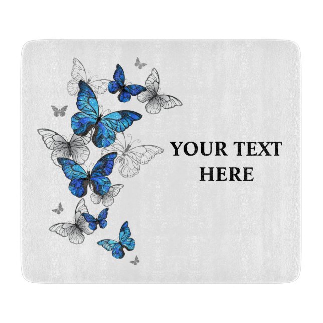 Blue Flying Butterflies Morpho Cutting Board (Front)
