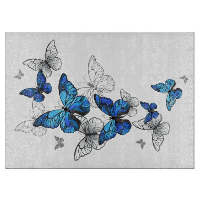 Blue Flying Butterflies Morpho Cutting Board (Front)