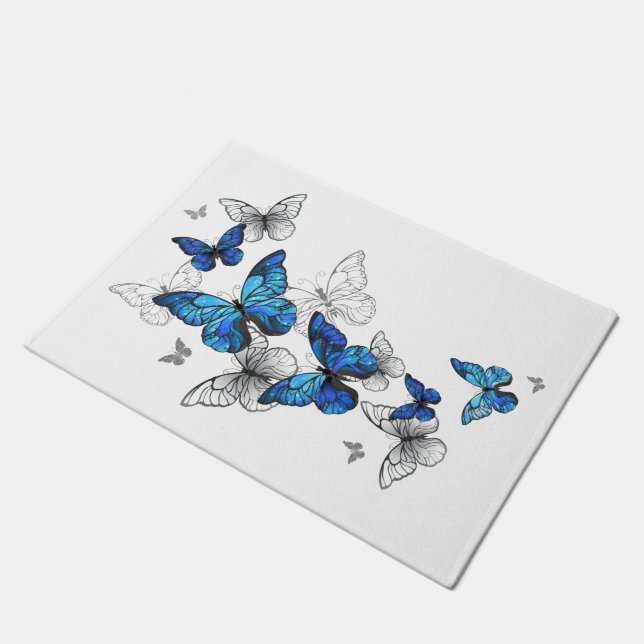Blue Flying Butterflies Morpho Doormat (Angled)