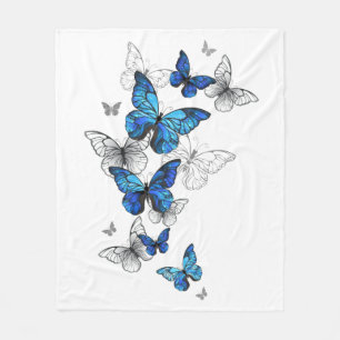 Blue Flying Butterflies Morpho Fleece Blanket