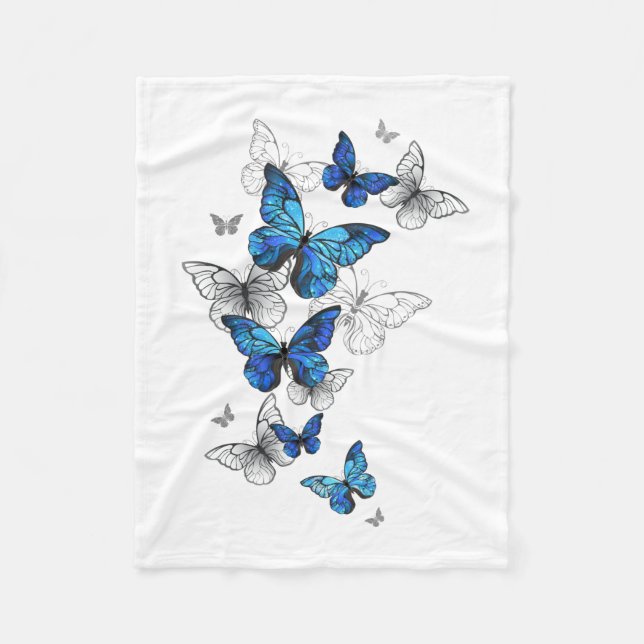 Blue Flying Butterflies Morpho Fleece Blanket (Front)