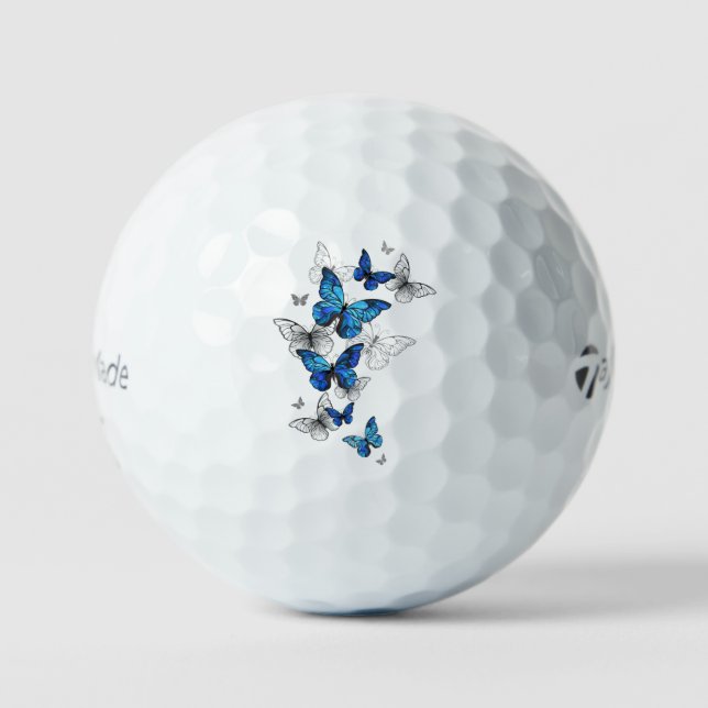 Blue Flying Butterflies Morpho Golf Balls (Front)