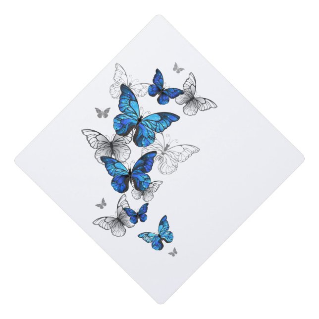 Blue Flying Butterflies Morpho Graduation Cap Topper (Front)