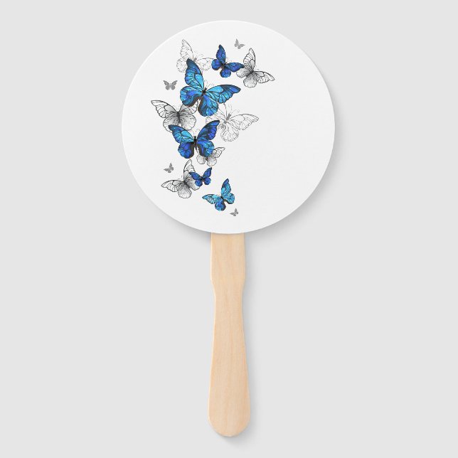 Blue Flying Butterflies Morpho Hand Fan (Front)