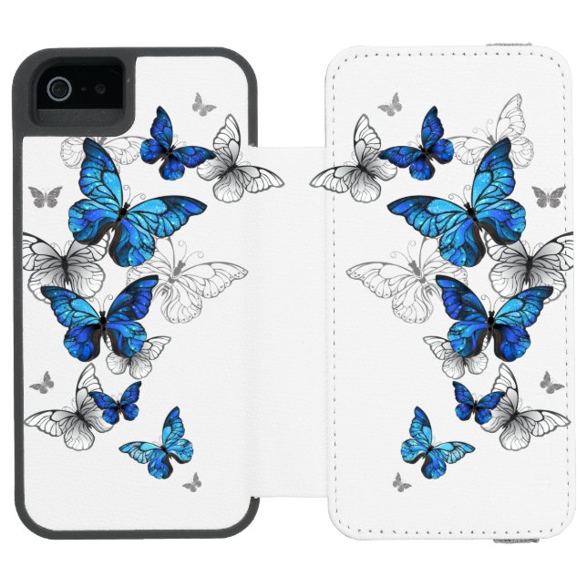 Blue Flying Butterflies Morpho Incipio iPhone Wallet Case (Folio Open)