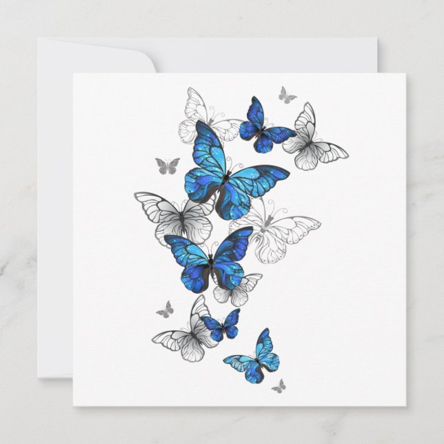 Blue Flying Butterflies Morpho Invitation (Front)