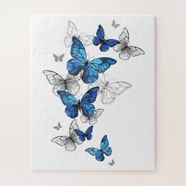 Blue Flying Butterflies Morpho Jigsaw Puzzle (Vertical)
