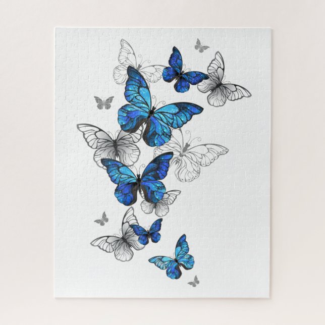 Blue Flying Butterflies Morpho Jigsaw Puzzle (Vertical)