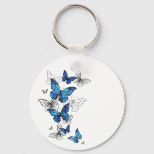 Blue Flying Butterflies Morpho Keychain