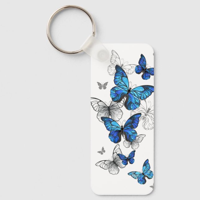 Blue Flying Butterflies Morpho Keychain (Front)