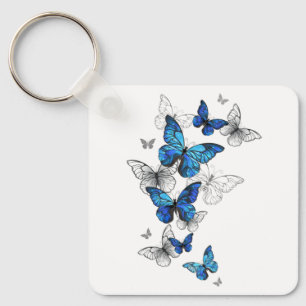 Blue Flying Butterflies Morpho Keychain
