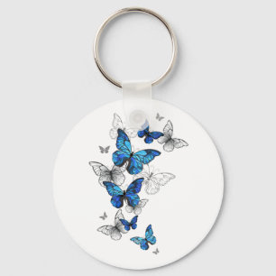 Blue Flying Butterflies Morpho Keychain
