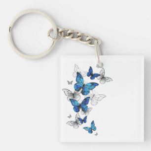 Blue Flying Butterflies Morpho Keychain