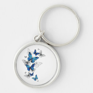 Blue Flying Butterflies Morpho Keychain