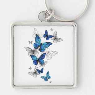 Blue Flying Butterflies Morpho Keychain