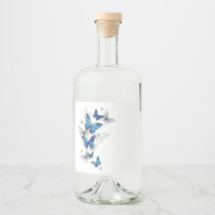 Blue Flying Butterflies Morpho Liquor Bottle Label
