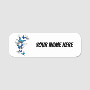 Blue Flying Butterflies Morpho Name Tag