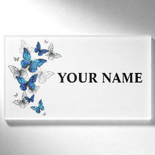 Blue Flying Butterflies Morpho Name Tag