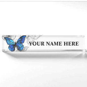 Blue Flying Butterflies Morpho Nameplate